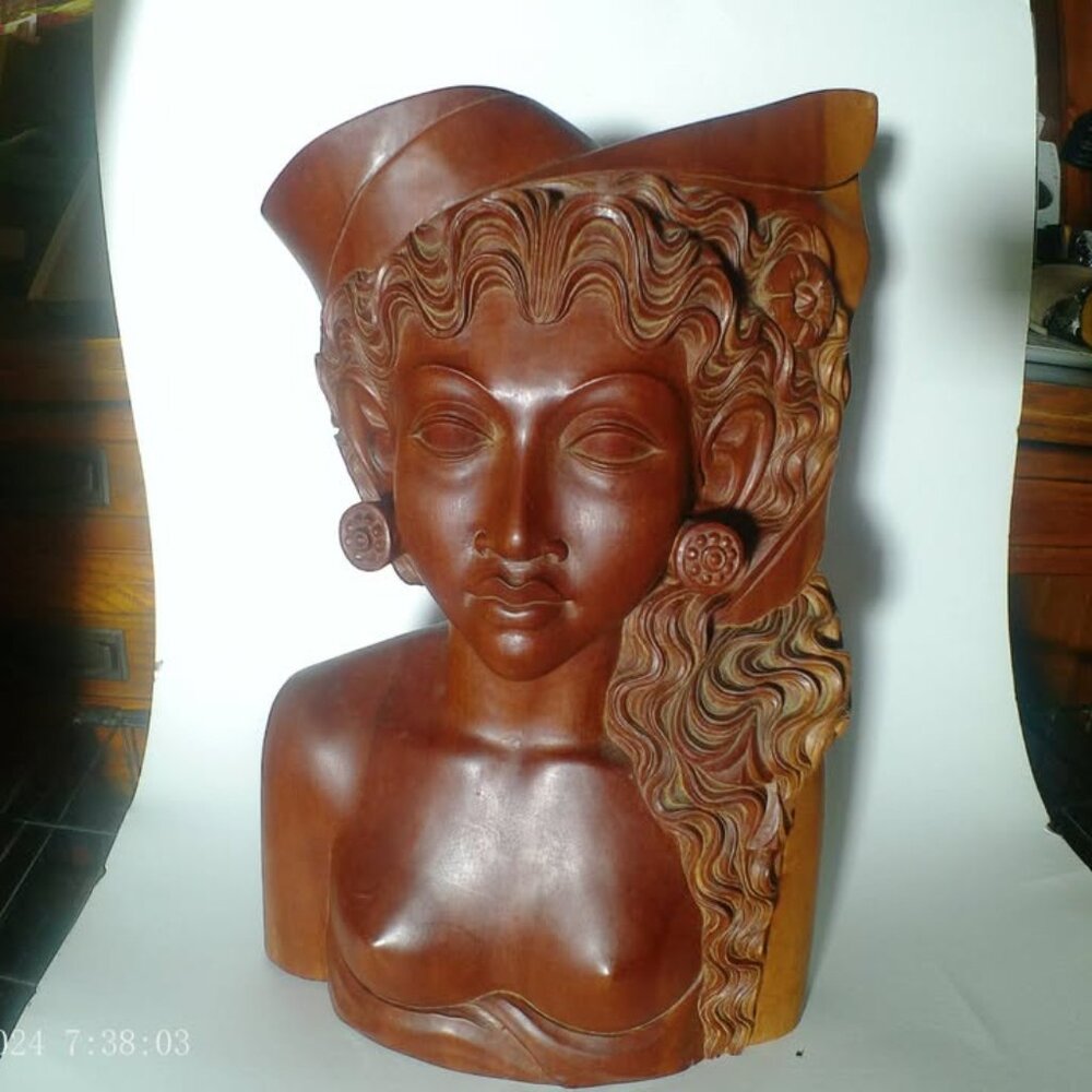 Vtg Ironwood Carved Wood Klung Klung Statue Bust Female Figure Balinese.